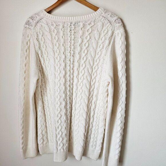 EUC GH BASS CREAM COTTON BLEND CABLE KNIT CREW NECK PULLOVER SWEATER SIZE XL - Picture 3 of 14